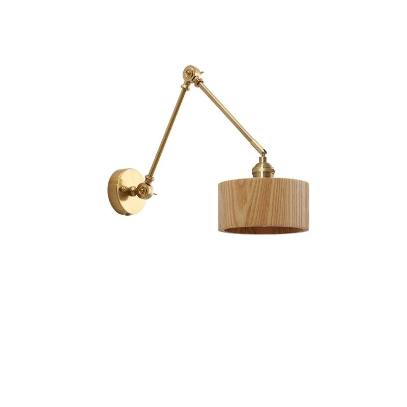 Helnys Copper Swing Arm Wood LED Wall Lamp with Pull Chain Switch