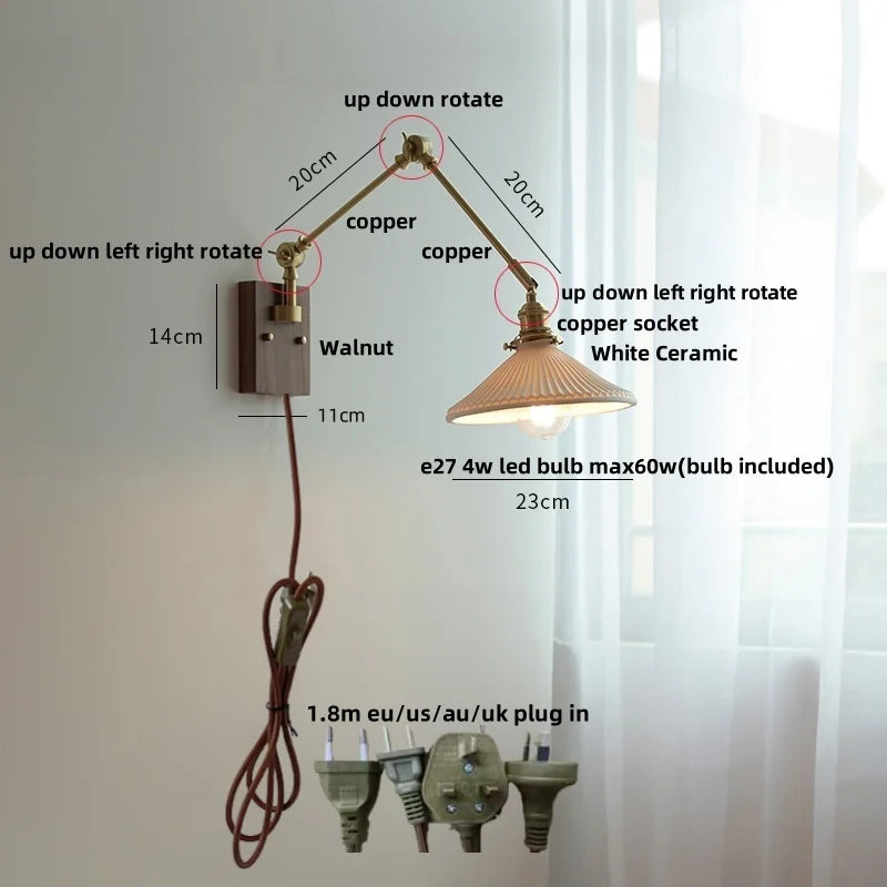Helnys LED Swing Arm Wall Lamps Nordic Modern Ceramic Stair Light