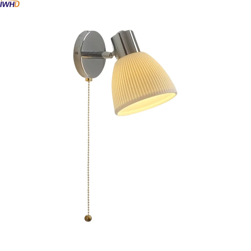 Helnys Nordic LED Wall Lamp with Switch, Up Down Rotation, Modern White Ceramic Shade
