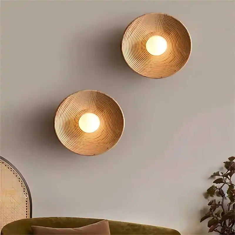 Helnys LED Round Wall Lamp Sconce Japanese Style Indoor Decor Light