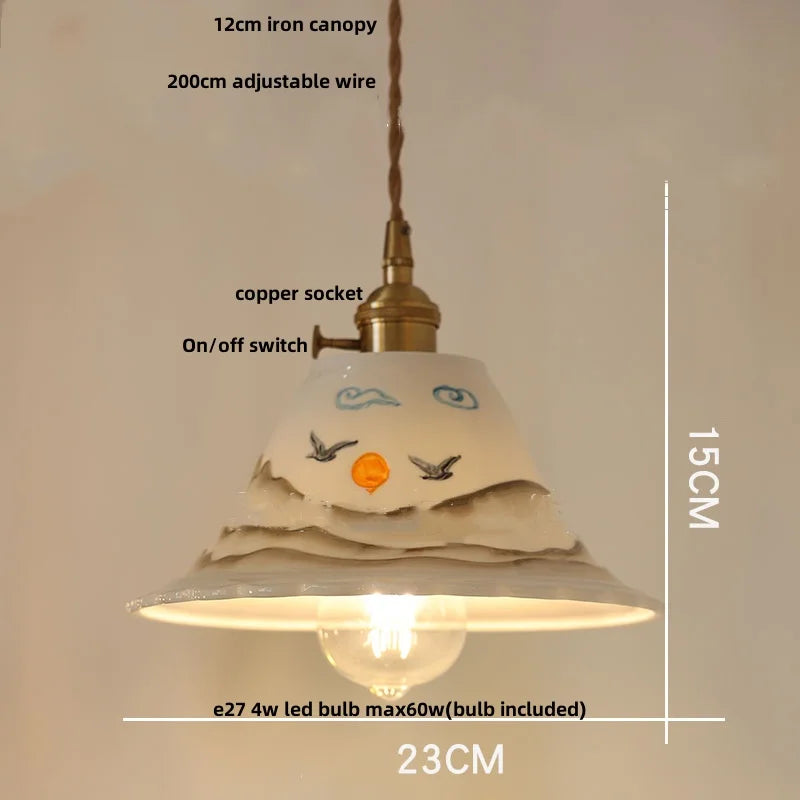 Helnys Ceramic Copper Knob Switch LED Pendant Light Fixture - Nordic Modern Dining Room Bar Lamp