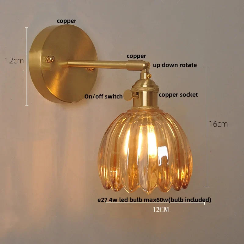 Helnys Clear Glass LED Wall Lights Up Down Rotate Copper Nordic Sconce Fixtures