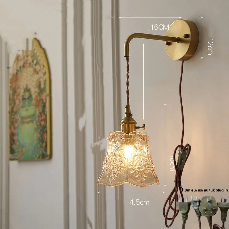 Helnys Clear Glass Adjustable LED Wall Light Fixture Copper Wall Lamps