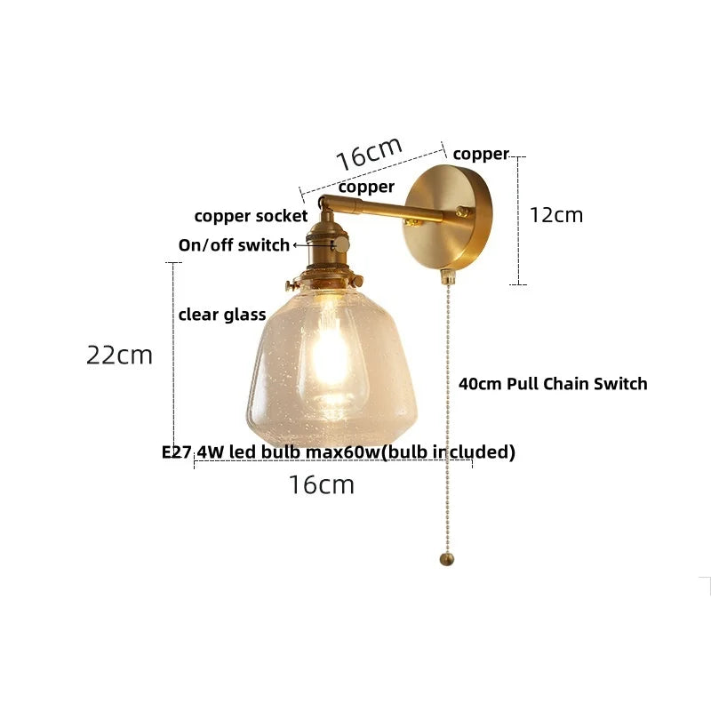 Helnys Clear Glass Up Down Rotate LED Wall Lights with Copper Knob Switch