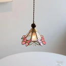 Helnys Butterfly Pink LED Pendant Lamp, Nordic Modern Walnut Wood Glass Hanging Light