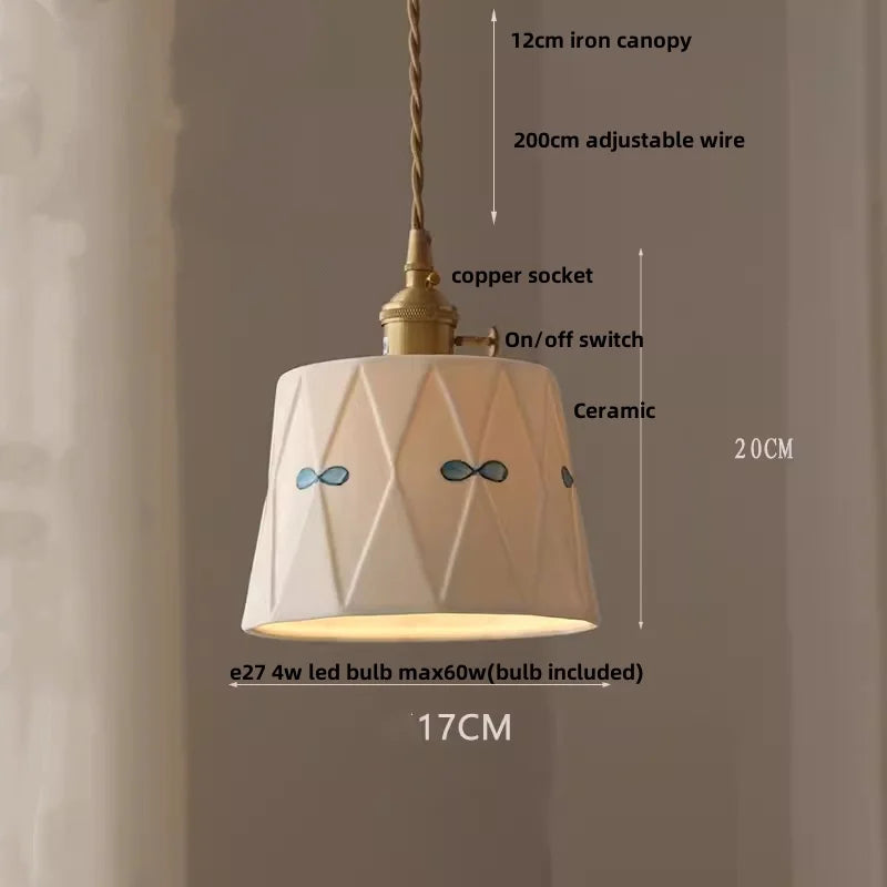 Helnys Flower Ceramic LED Pendant Lamp with Copper Socket, Adjustable Modern Hanging Light