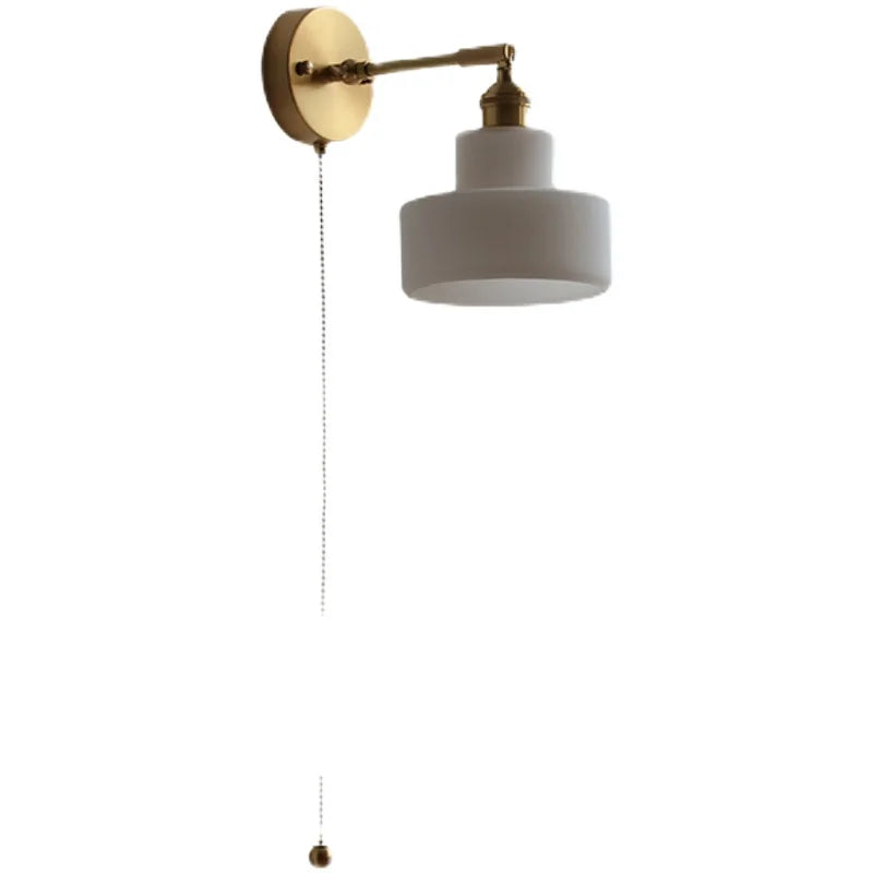 Helnys Glass LED Wall Light Sconce Rotate Pull Chain Switch Bedroom Lamp