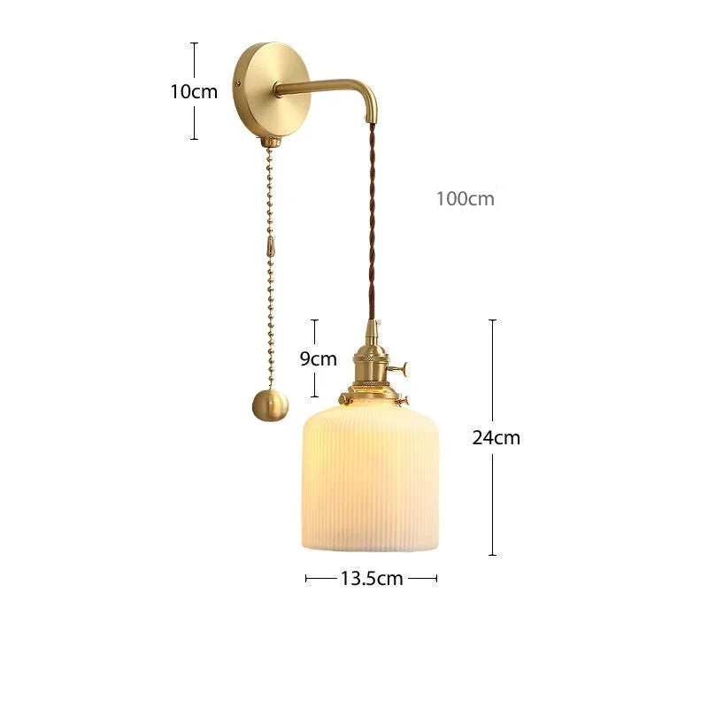 Helnys Nordic LED Wall Light Copper Ceramic Adjustable Bedroom Living Room Lamp
