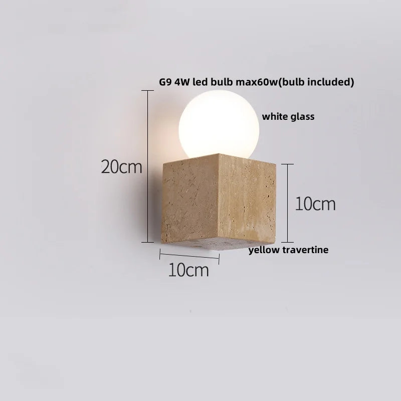 Helnys Modern Nordic Travertine Stone Wall Sconce LED Wall Light for Coffee Corridor
