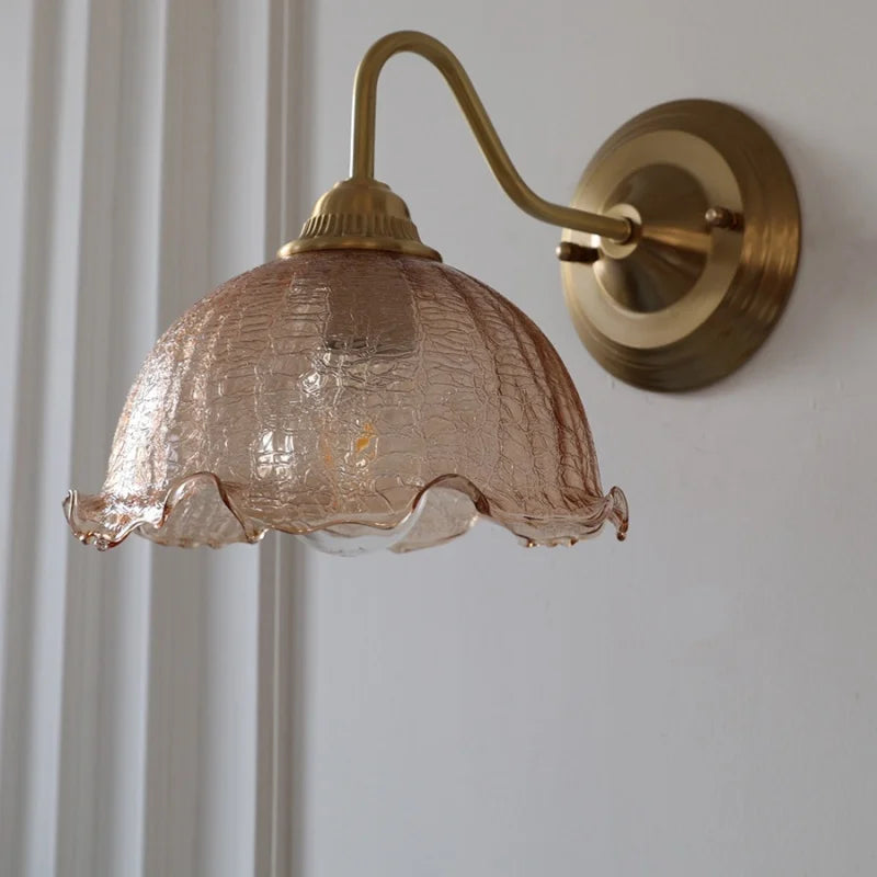 Helnys Amber Flower Glass Wall Sconce LED Light Fixture for Living Room and Bathroom