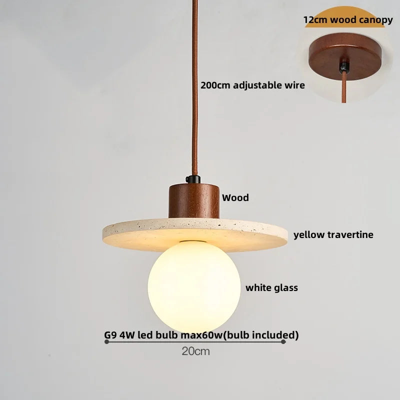 Helnys Yellow Travertine LED Pendant Light - Nordic Modern Adjustable Hanging Lamp