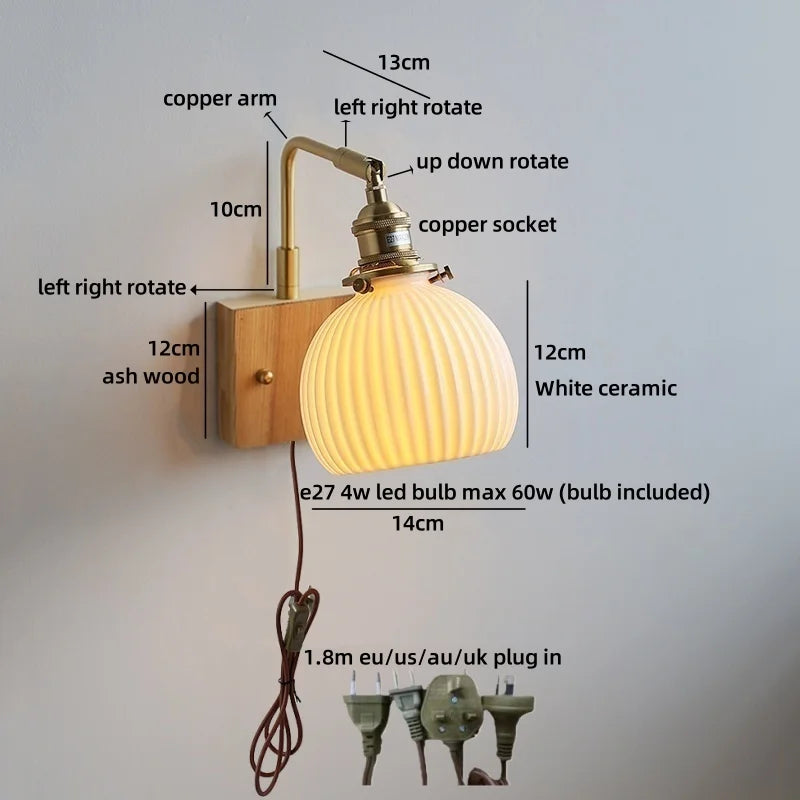 Helnys Ceramic Flower Design LED Wall Lamp for Bedroom and Bathroom