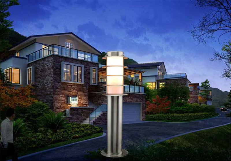 Helnys Stainless Steel Path Light with White Acrylic Shade, Waterproof Outdoor Post Lamp