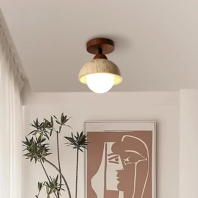 Helnys Yellow Travertine LED Ceiling Light: Nordic Modern Glass Ball Ceiling Lamp