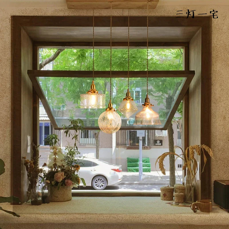 Helnys Clear Glass LED Pendant Light - Copper Nordic Modern Hanging Lamp