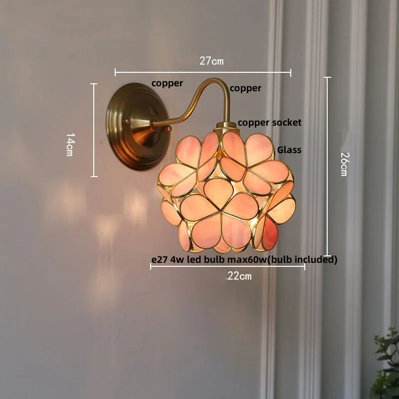 Helnys Vintage Style Blue Flower Glass Wall Sconce LED Lamp