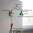 Helnys Green LED Swing Arm Wall Lamp Sconce with Walnut Wood Finish