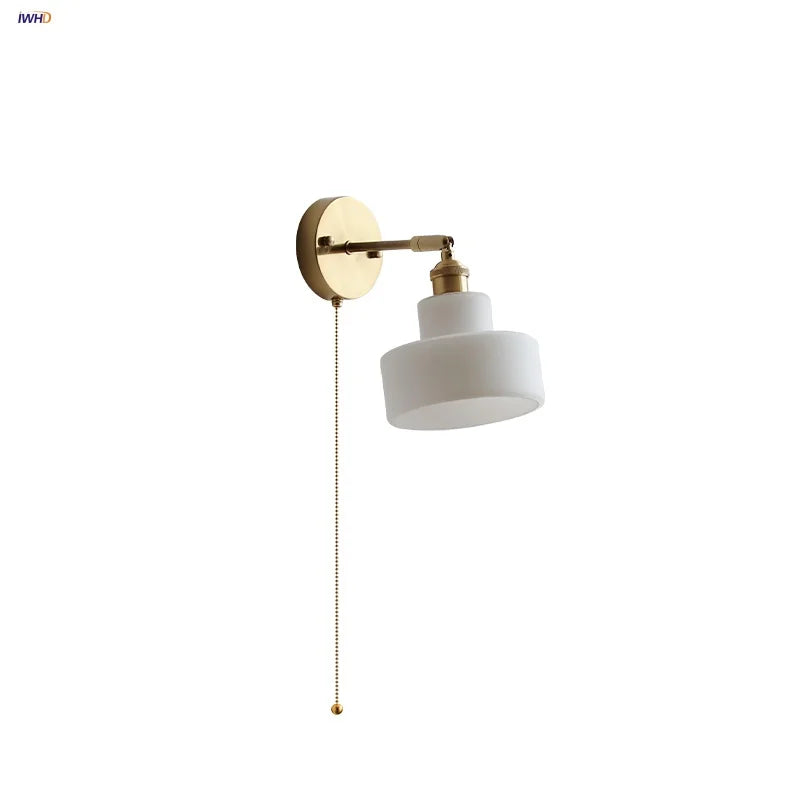 Helnys Modern Glass Wall Sconce with Pull Chain Switch - Nordic Style