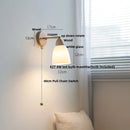 Helnys Copper Rotate Wall Lights with LED, Glass, Wood, Pull Chain Switch