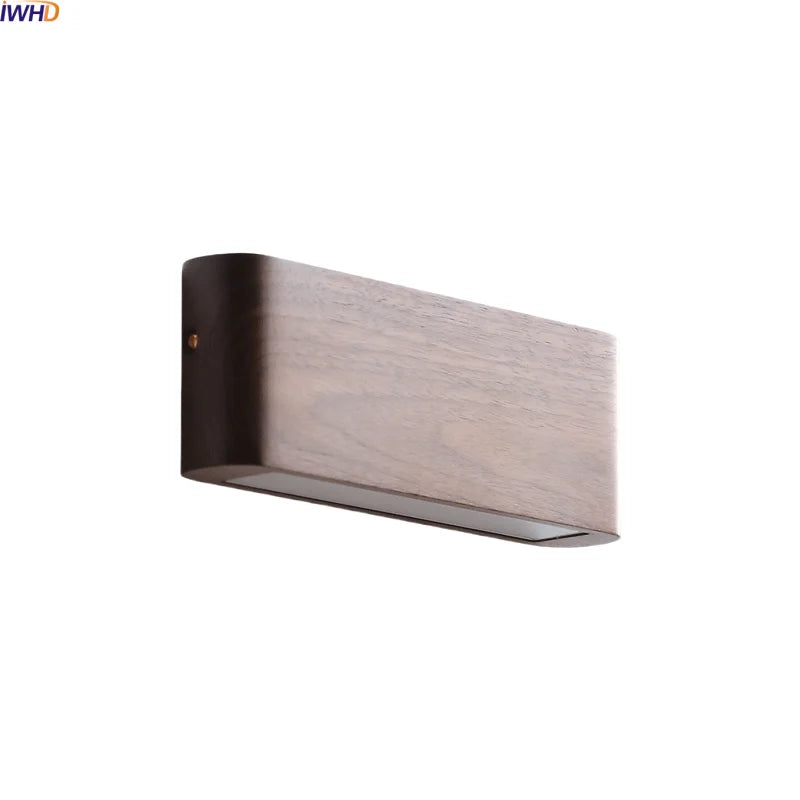 Helnys Modern Minimalist Wood Wall Lamp LED Reading Light in Black Walnut Ash