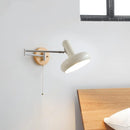 Helnys LED Wall Sconce Rotate Pull Chain Switch Wood Base Bedside Lamp