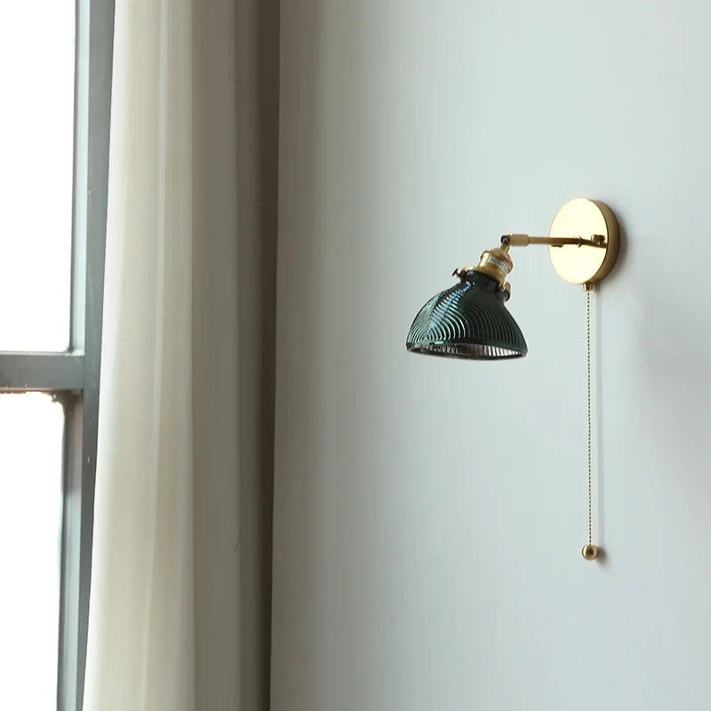 Helnys Green Glass LED Wall Sconce Rotate Copper Stair Light Fixtures