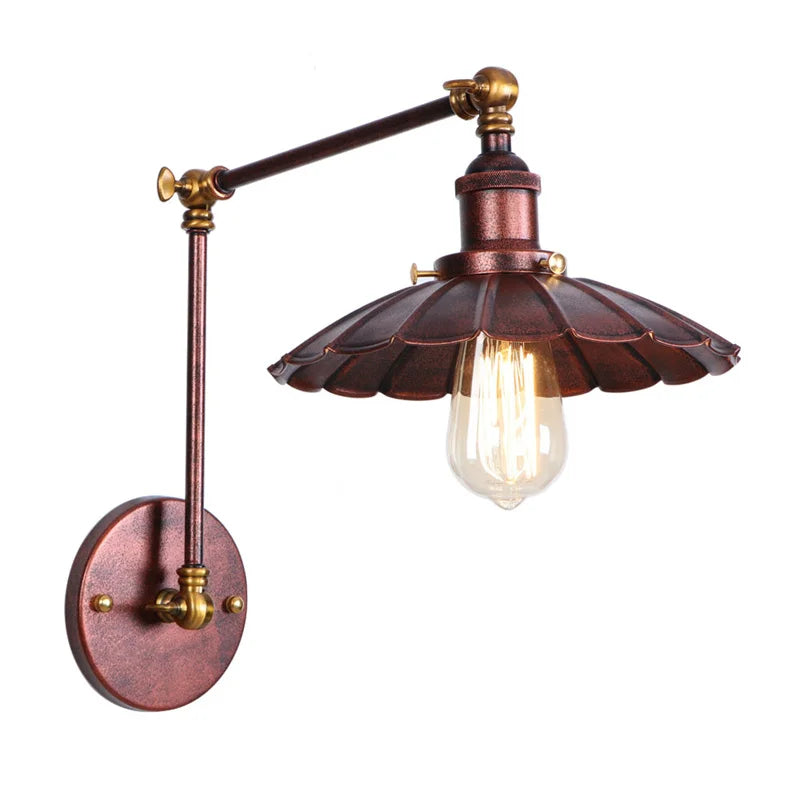 Helnys Industrial Rustic LED Wall Sconce - Long Arm Vintage Iron Stair Light