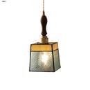 Helnys Vintage Flower LED Pendant Light Japan Style Walnut Wood Glass Hanging Lamp