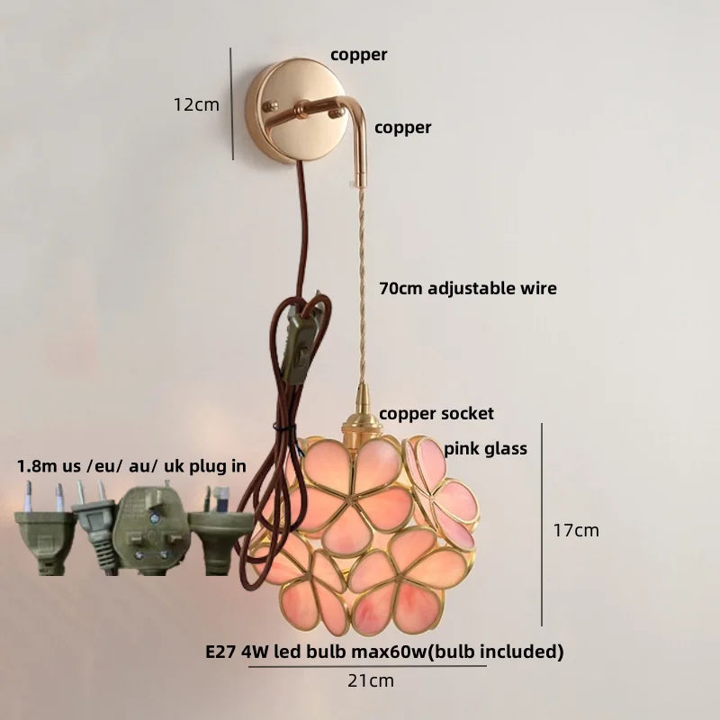 Helnys Clear Glass Wire LED Wall Lights Adjustable Bedside Lamp