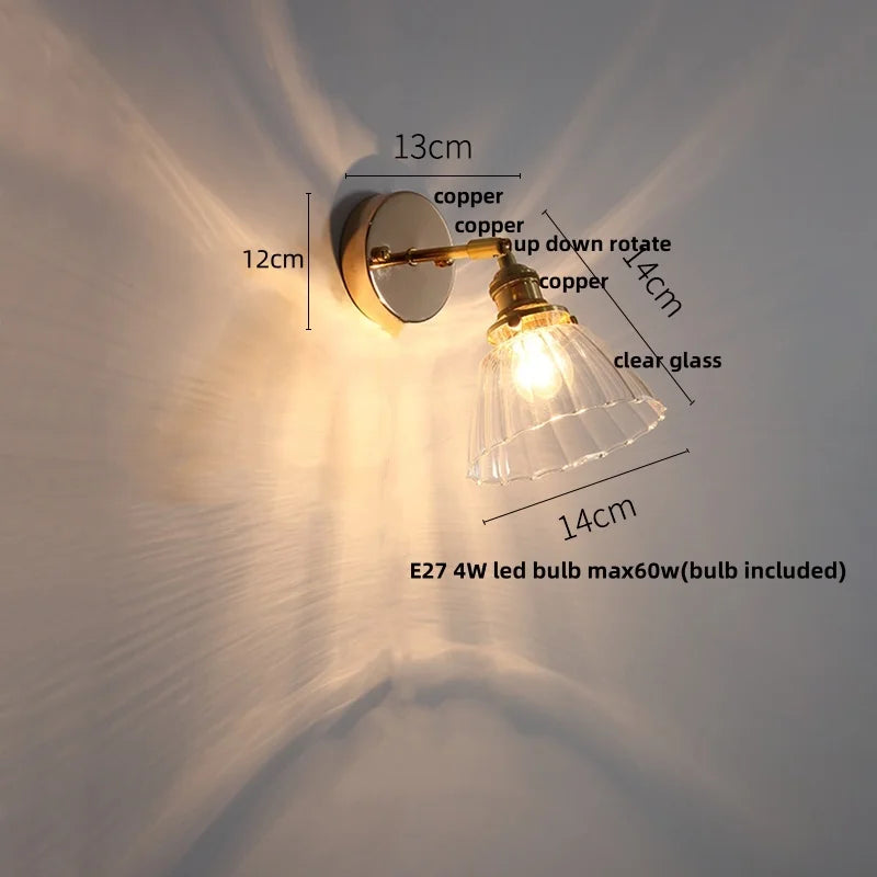 Helnys Rotating Glass Wall Light with Pull Chain Switch & LED - Modern Nordic Design
