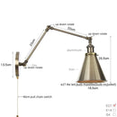 Helnys Vintage Industrial Swing Arm Wall Sconce - Silver Iron LED Bedside Light