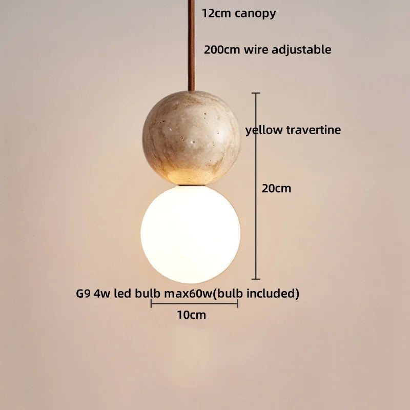 Helnys Yellow Travertine LED Pendant Light - Nordic Modern Hang Lamp