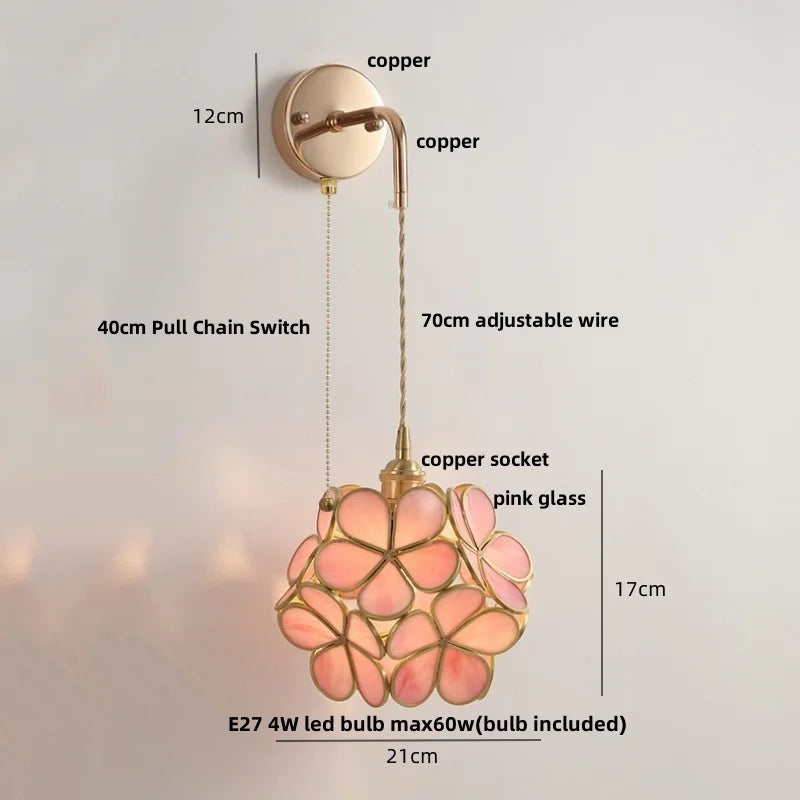 Helnys Clear Glass Wire LED Wall Lights Adjustable Bedside Lamp
