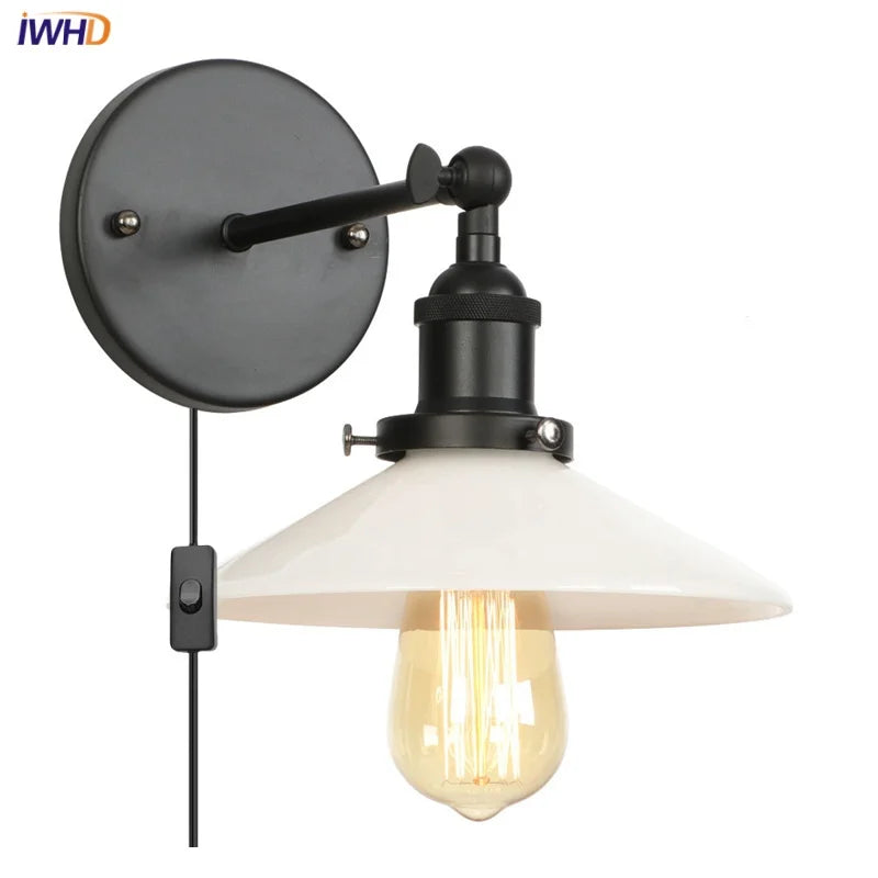 Helnys White LED Wall Lights - Industrial Style Bedside Lamp