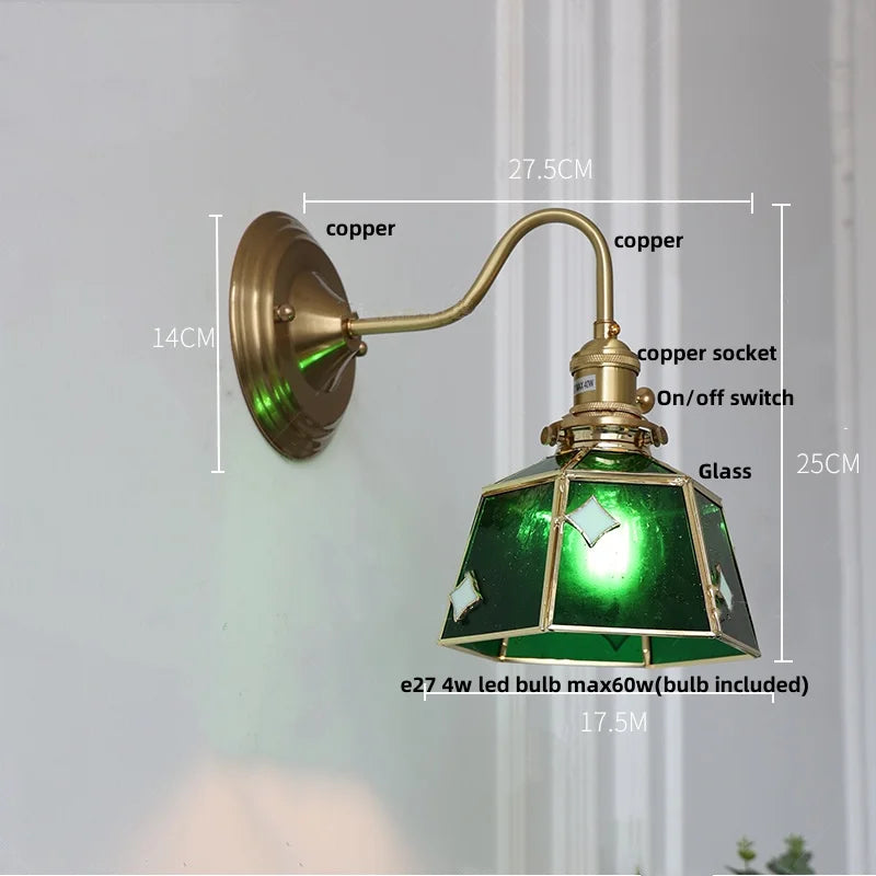 Helnys Green Glass LED Wall Lamp Sconce Vintage Loft Stair Light Fixtures Wandlamp