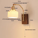 Helnys Walnut Wood LED Wall Light Fixture Glass Pull Chain Switch