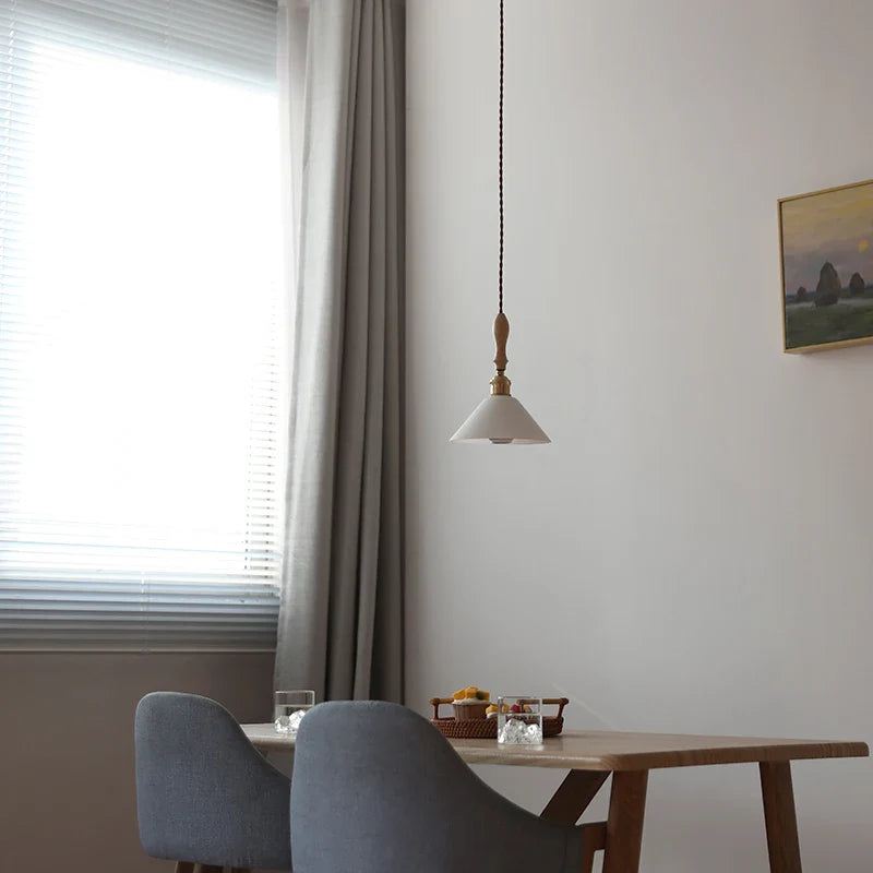 Helnys White Glass LED Pendant Light Fixture Nordic Modern Wood Ash Hanging Lamp