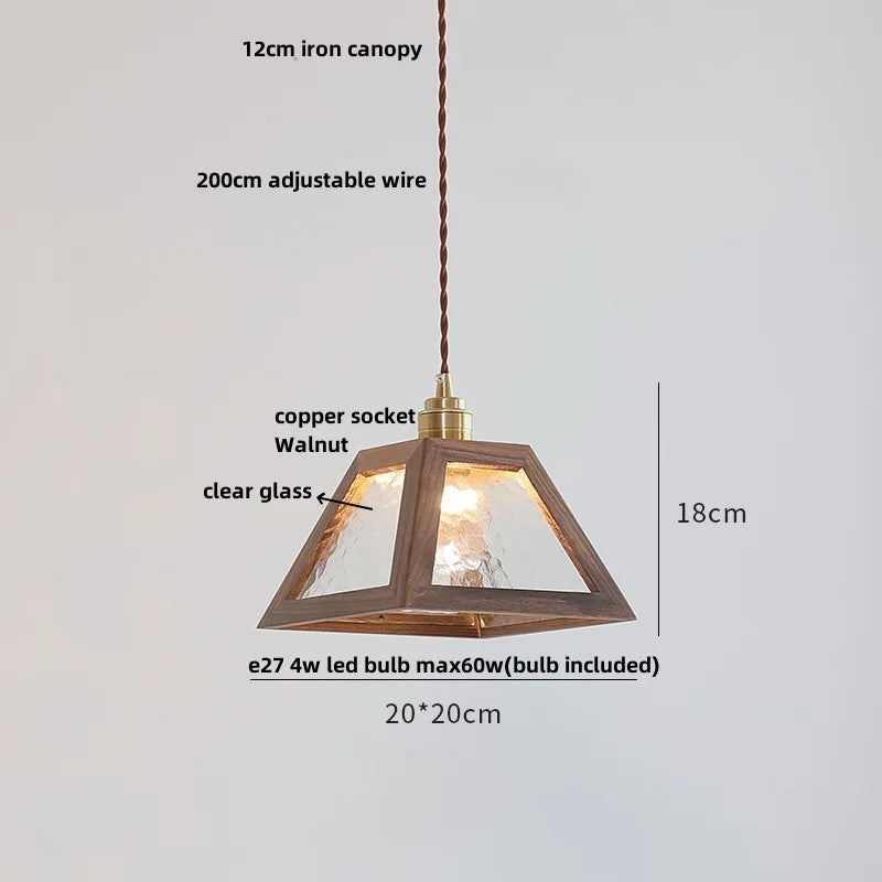Helnys Ash Wood LED Pendant Lamp with Copper Socket - Adjustable Hanging Lights