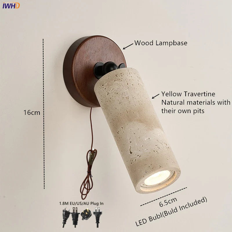Helnys Modern Nordic LED Wall Light Yellow Travertine Wall Lamp
