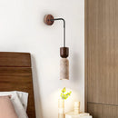 Helnys Adjustable LED Wall Lamp Pull Chain Switch Wood Nordic Modern Yellow Travertine