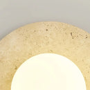 Helnys White Glass Ball LED Wall Sconce Yellow Travertine Stone Japan Style Wall Lamp