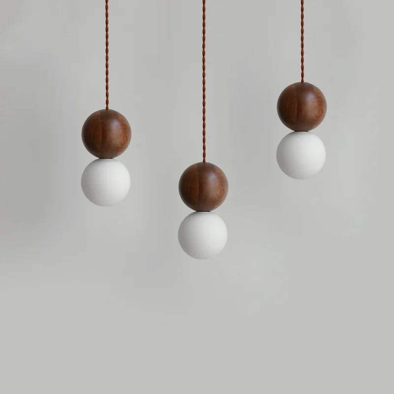 Helnys Wood Glass Balls LED Pendant Chandelier Black Walnut Hanging Lamp