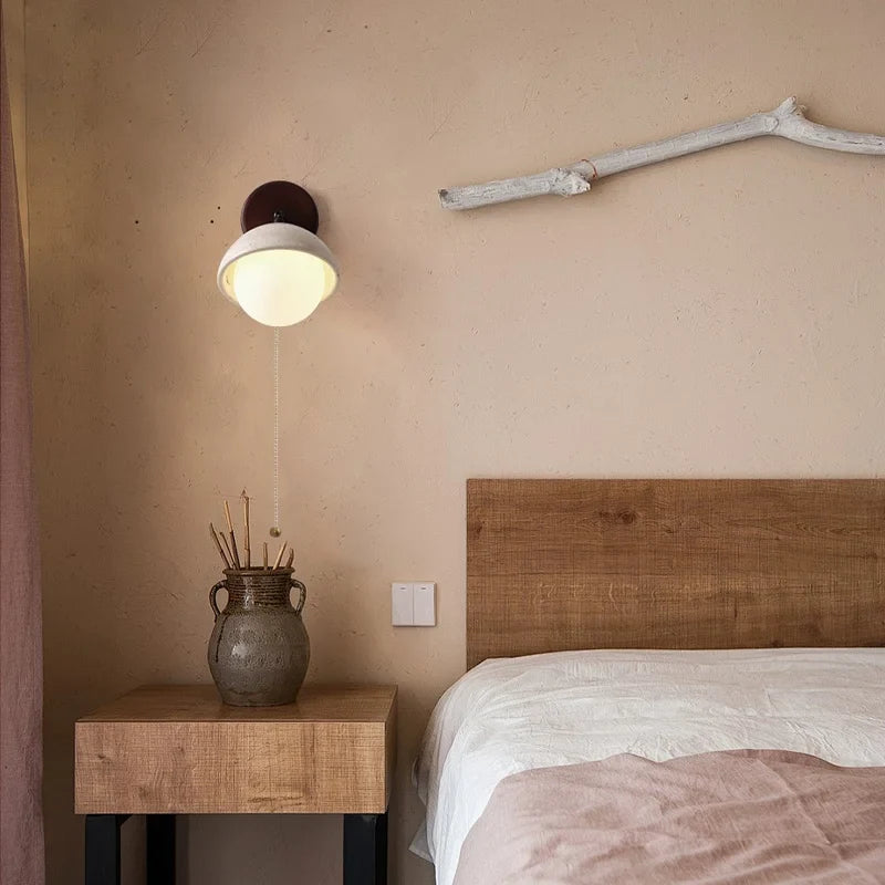 Helnys Yellow Travertine LED Wall Light with Pull Chain Switch