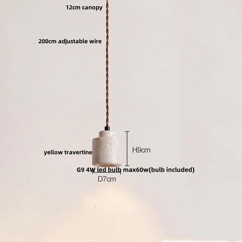 Helnys Yellow Travertine LED Pendant Light - Nordic Modern Wood Hanging Lamp