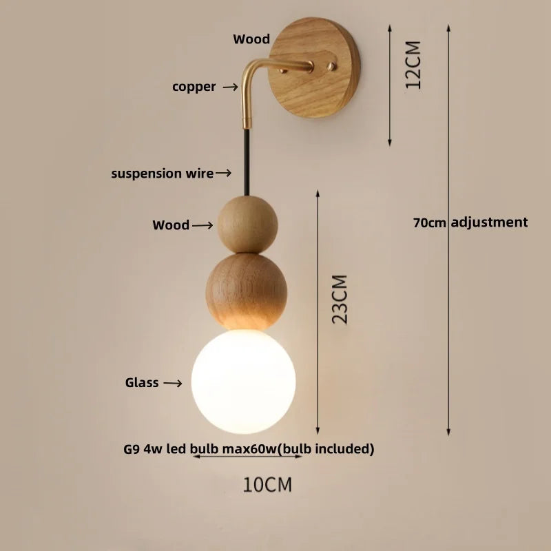Helnys Nordic Wood LED Wall Sconce Bedroom Lamparas, Adjustable Acrylic Bedside Light