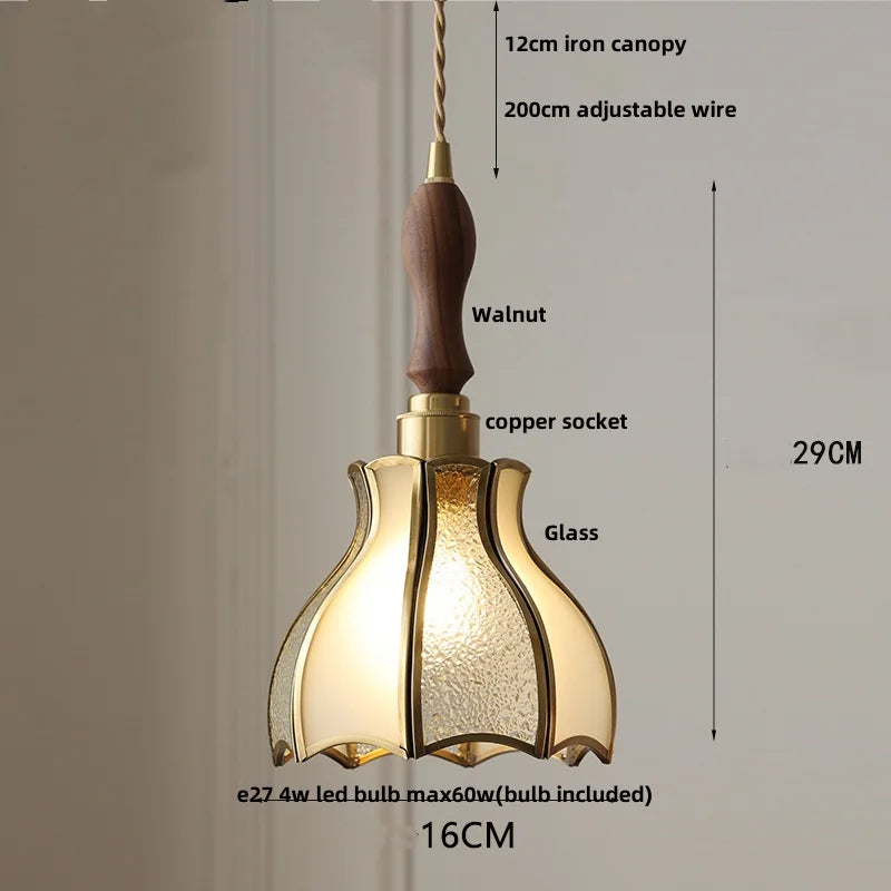 Helnys Tiffany Glass LED Pendant Lights with Copper Knob Switch