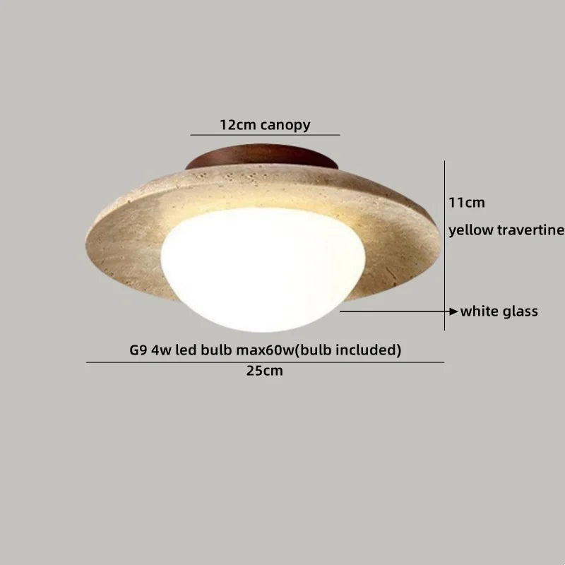 Helnys Yellow Travertine LED Ceiling Light for Home Decor, Indoor Kitchen Lamp