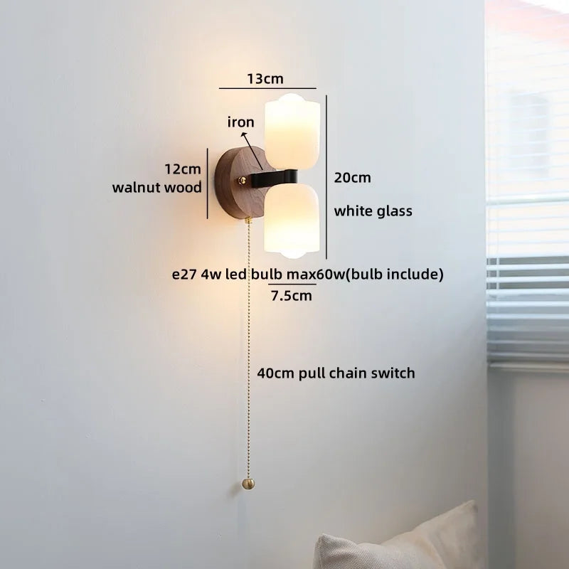Helnys LED Wall Light Fixture Up Down Rotate Glass Wood Lamp