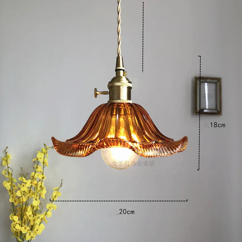 Helnys Nordic Green Glass LED Pendant Light - Modern Indoor Copper Switch Lamp