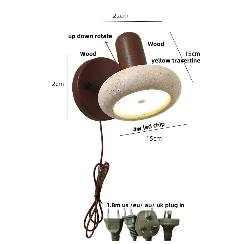 Helnys Yellow Travertine LED Wall Lamp Rotate Stair Light Fixture Lampara